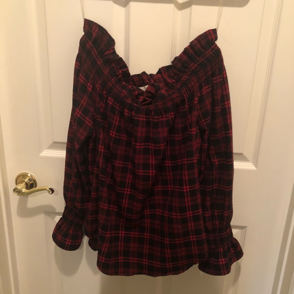 Vintage Havana off the shoulder plaid top